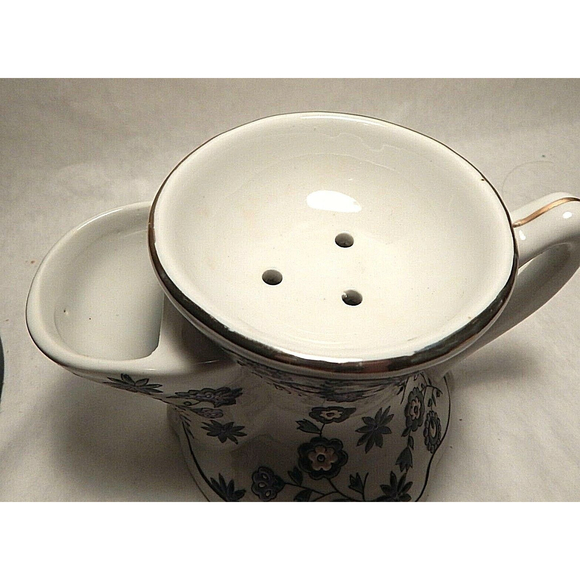 Pottery Shaving Scuttle Mug White with Blue Flowers Unbranded - Picture 3 of 12